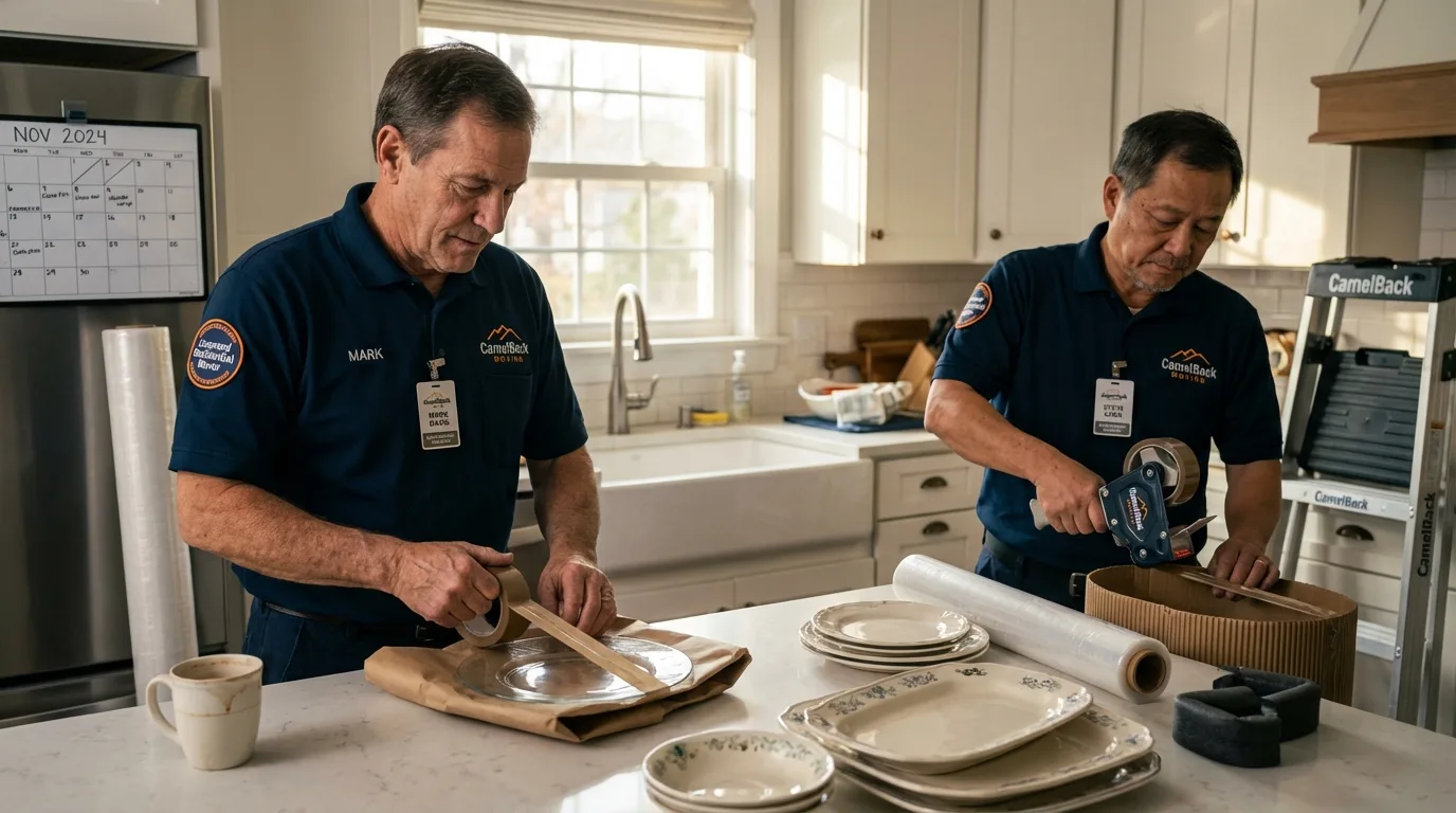 Professional crew packing kitchen dishware in Oakdale, PA